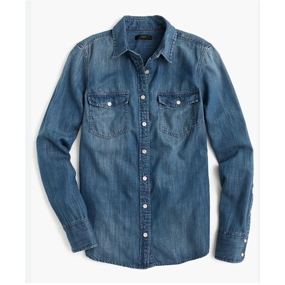 J. Crew Factory Women's Medium Blue Denim Button-Front Shirt